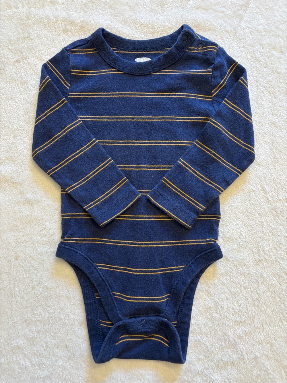 (3 for $10) Old Navy Long-Sleeve Navy and Yellow Striped Baby One-Piece baby boy